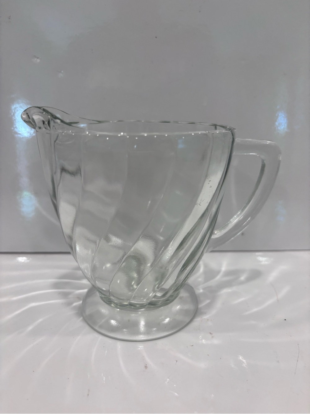 VTG Clear Glass Swirl Pattern Creamer Pitcher – Footed Depression Glass Style
